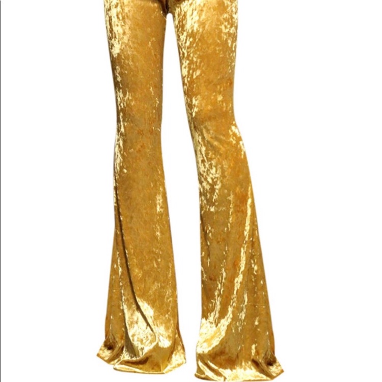 Gold Velvet Bell Bottom Flared Pants Festival Rave